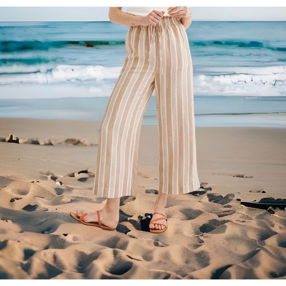 Anthropologie Sky& Sparrow Women's XL Striped Boho Wide Leg Crop High Rise Pants